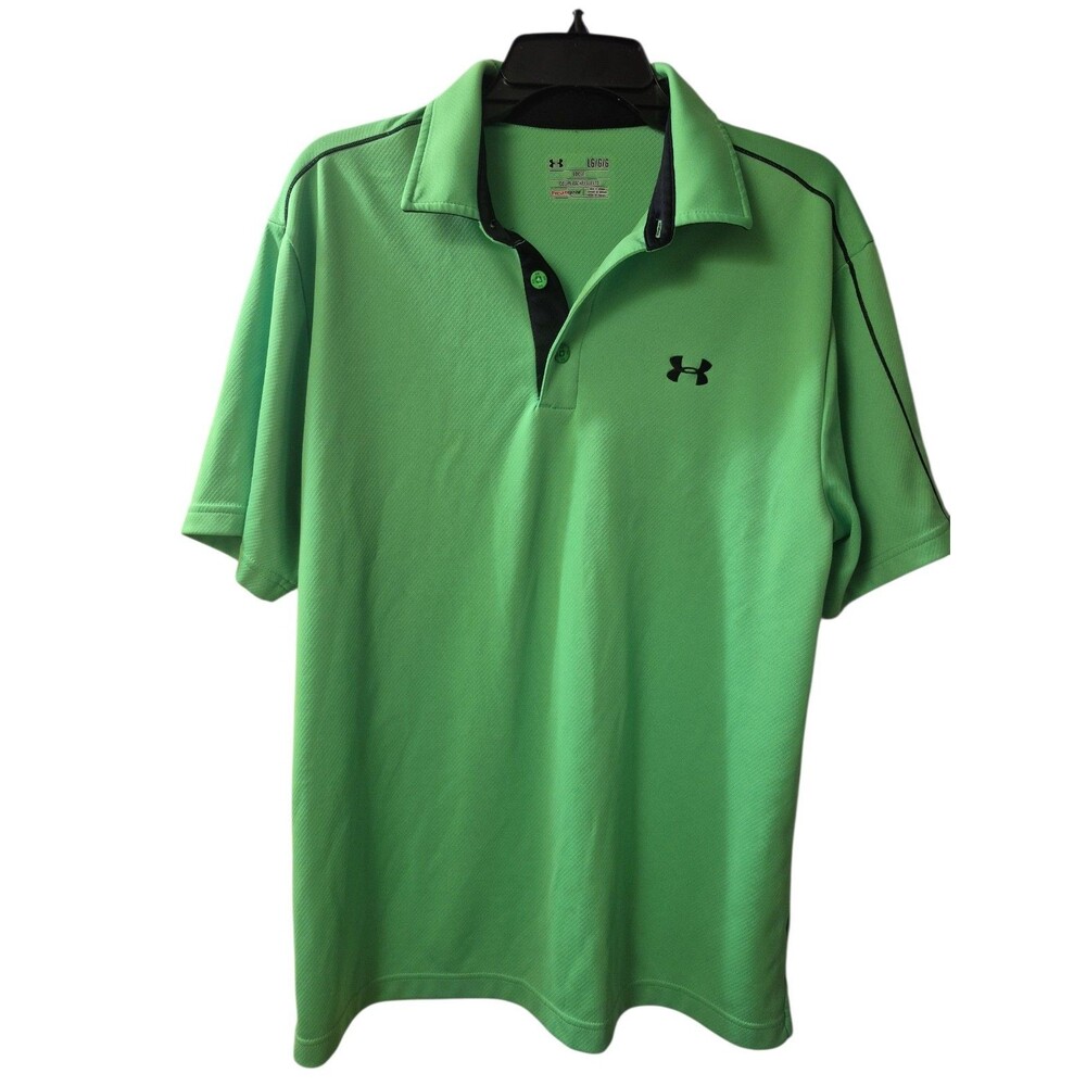 Under Armour Size L Green Loose Fit Heatgear Performance Short Sleeve Polo